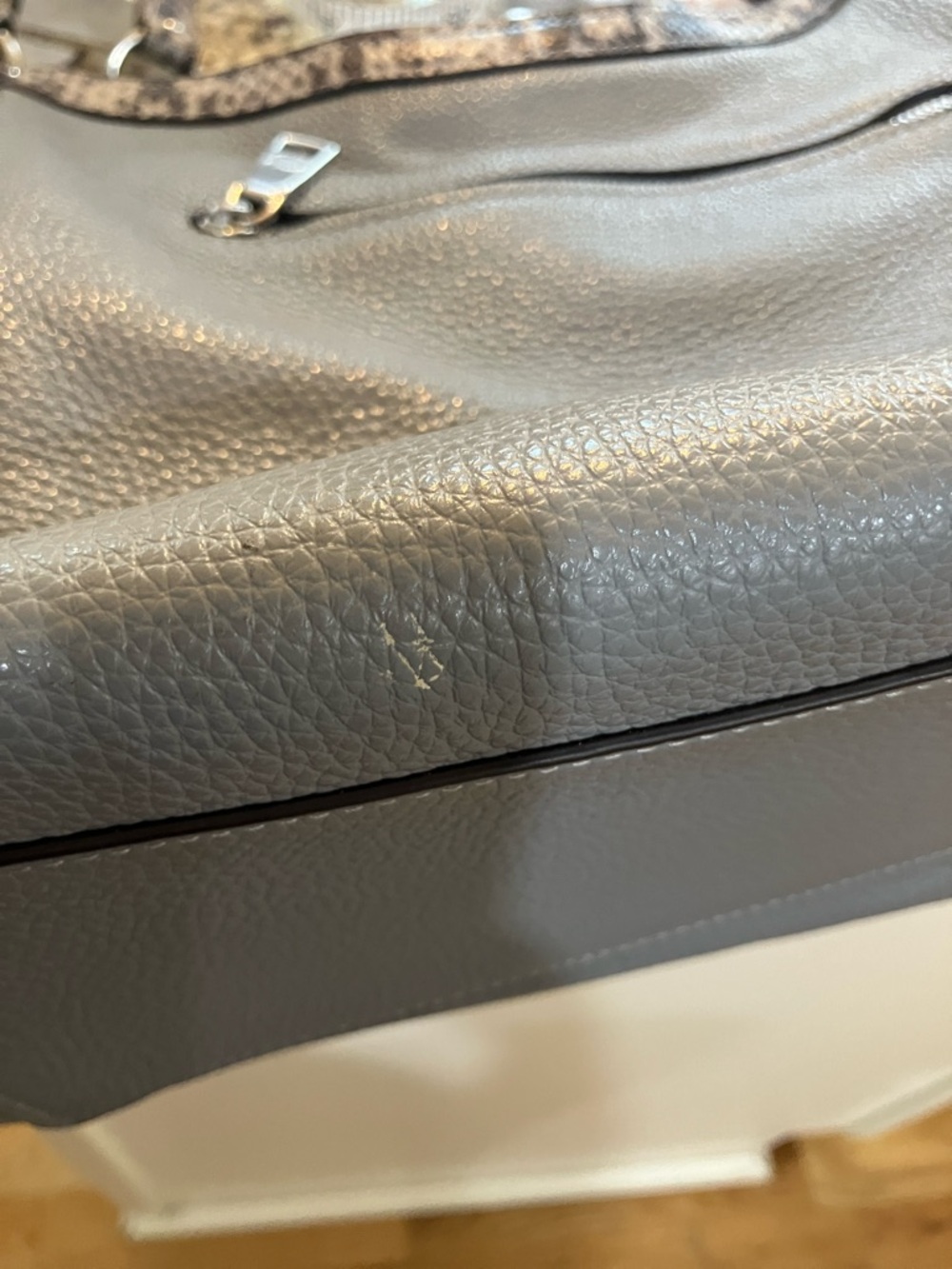 Coach Pebbled Leather Gray Hobo Shoulder Bag with Exotic Snakeskin-Embossed Trim - Picture 12 of 16